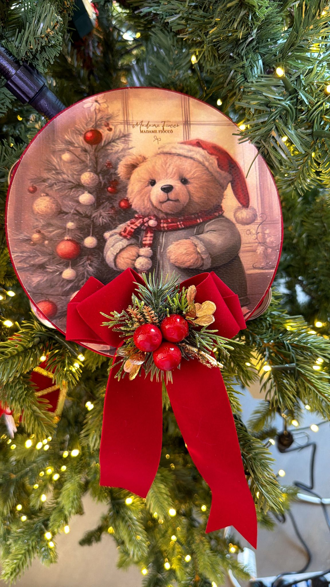 Tamburello Teddy cuore di coccola - 18 cm - Madame Fiocco